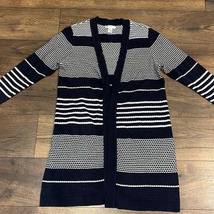 Christopher & Banks open front cardigan size large navy and white